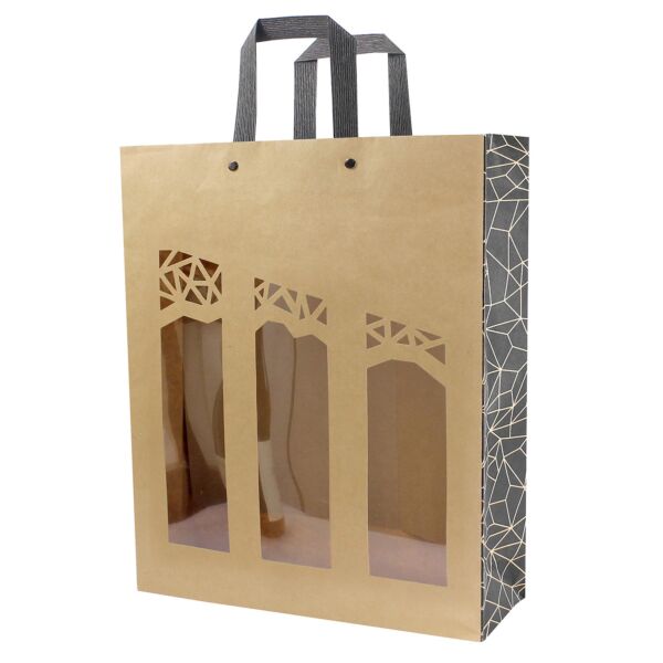 Authentic kraft bottle bag 95 x 285 x 385 mm noir Kraft