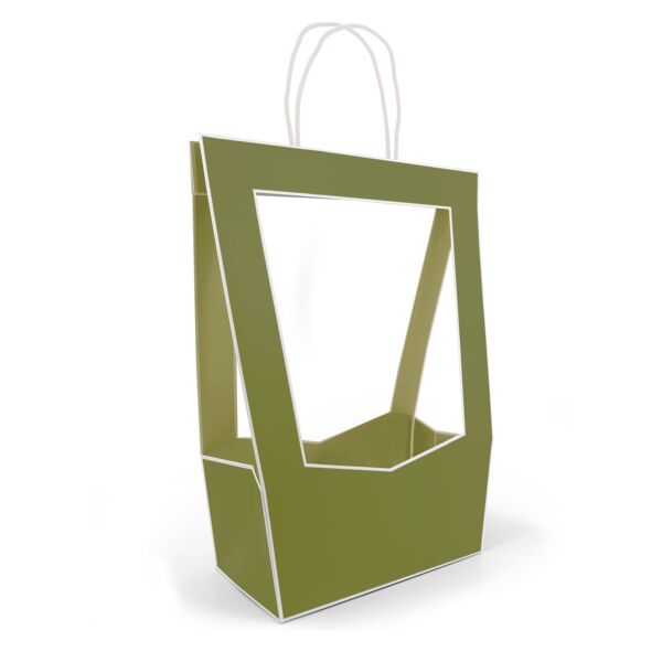 Sac en carton avec ouverture transparente Médaillon 140 x 230 x 380 mm vert