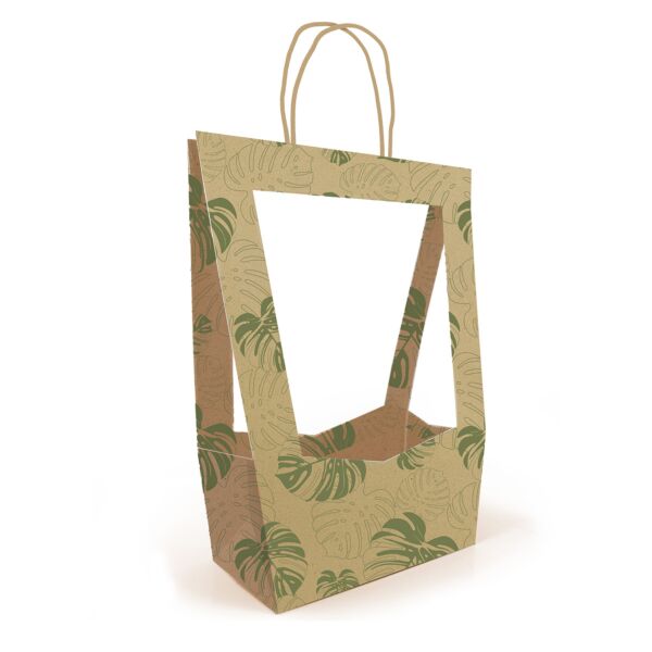 Sac en carton avec ouverture transparente Médaillon 140 x 230 x 380 mm marron