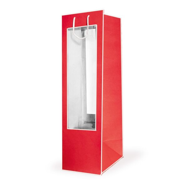 Sac en carton avec ouverture transparente Médaillon 200 x 200 x 700 mm rouge