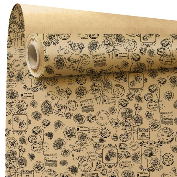 Patterned kraft roll Lucy 0.79x40 m noir 60
