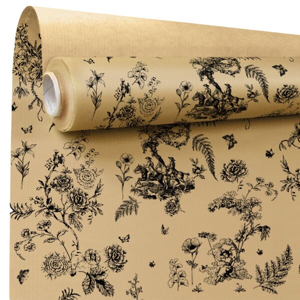 Patterned kraft roll Toile de jouy 0.79x40 m noir 60