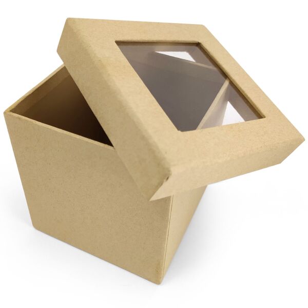 Boîte pandore en carton avec petite fenêtre pour composition florale XS naturel Square Box with window on lid