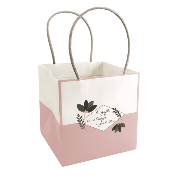 Sac en carton Mood avec poignées ruban 120 x 120 x 125 mm rose