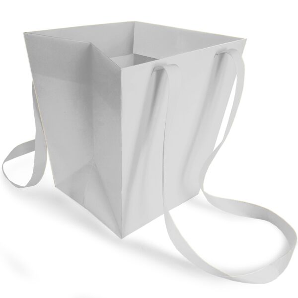 Elegant cardboard bag with ribbon handles b:163 B:125 H:181 mm gris