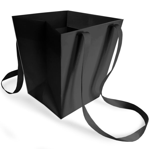 Elegant cardboard bag with ribbon handles b:125 B:163 H:181 mm noir
