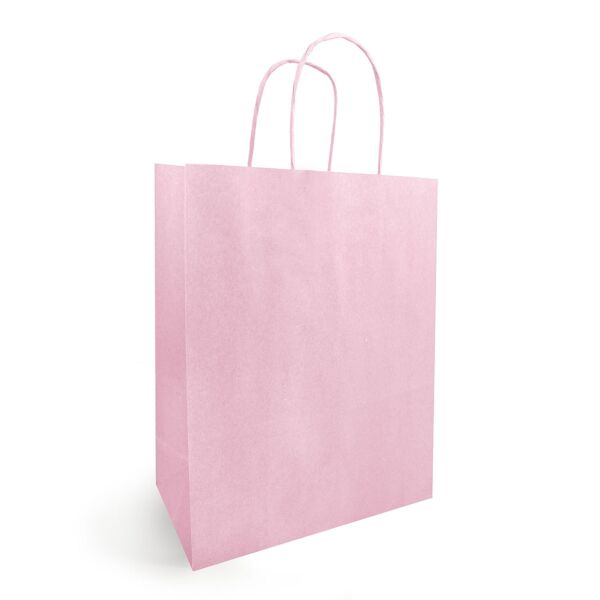 Sac kraft à poignées torsadées pour le transport 230 + 120 x 300 mm rose Blanc