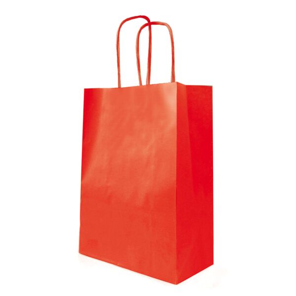 Sac kraft à poignées torsadées pour le transport 340 + 140 x 395 mm rouge Blanc
