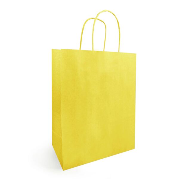 Sac kraft à poignées torsadées pour le transport 180 + 80 x 220 mm jaune Blanc