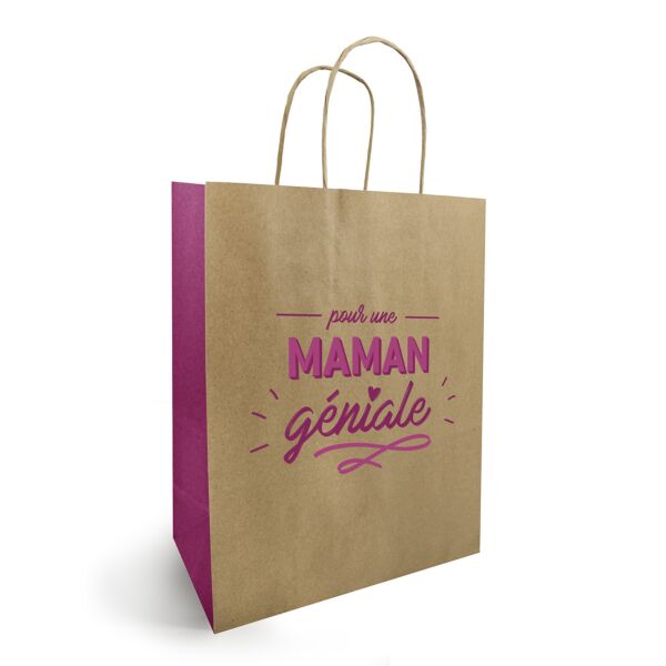 Sac Kraft Maman géniale avec poignées torsadées 250 + 120 x 310 mm multicouleur