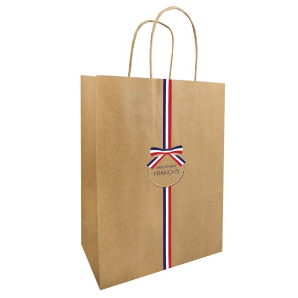 Sac en papier kraft Savoir-faire français avec poignées torsadées