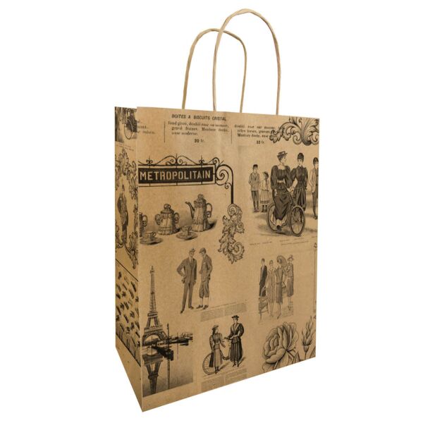 Sac en papier kraft Métropolitain avec poignées torsadées 350 + 140 x 410 mm multicouleur