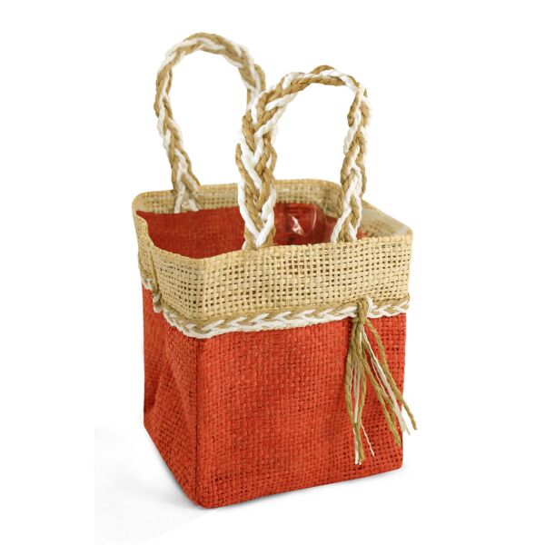 Moorea eco-responsible, water-resistant bag with braided handles 110 x 110 x 125 mm marron