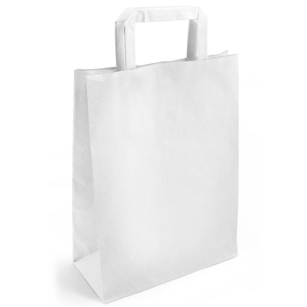 Sac kraft alimentaire naturel et blanchi à poignées plates 200 x 260 x 280 mm blanc 250 en vrac