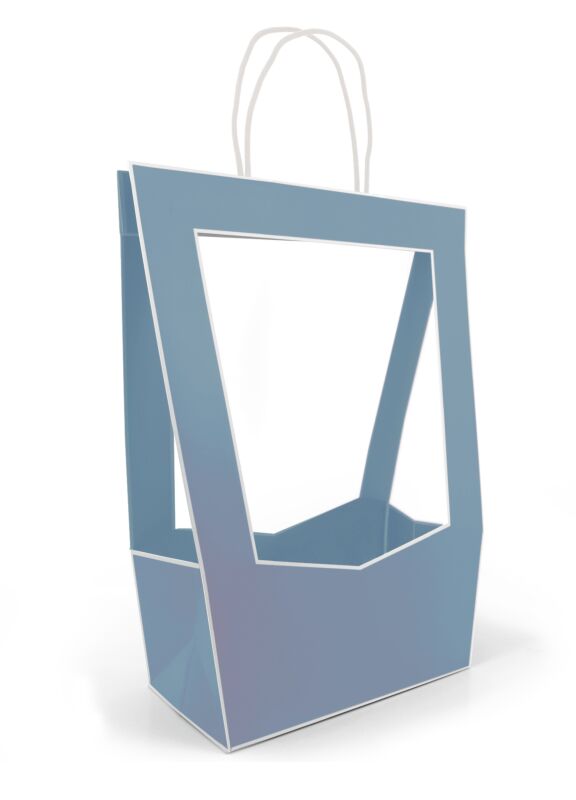 Sac en carton avec ouverture transparente Médaillon 140 x 230 x 380 mm bleu