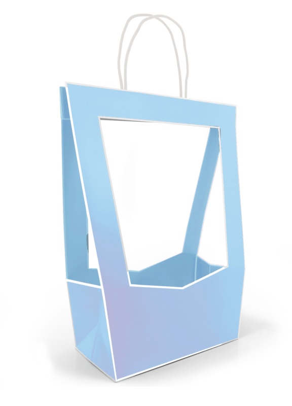Sac en carton avec ouverture transparente Médaillon 140 x 230 x 380 mm bleu