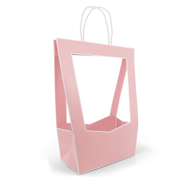 Sac en carton avec ouverture transparente Médaillon 140 x 230 x 380 mm rose