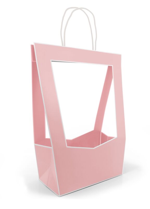 Sac en carton avec ouverture transparente Médaillon 300 x 300 x 400 mm rose