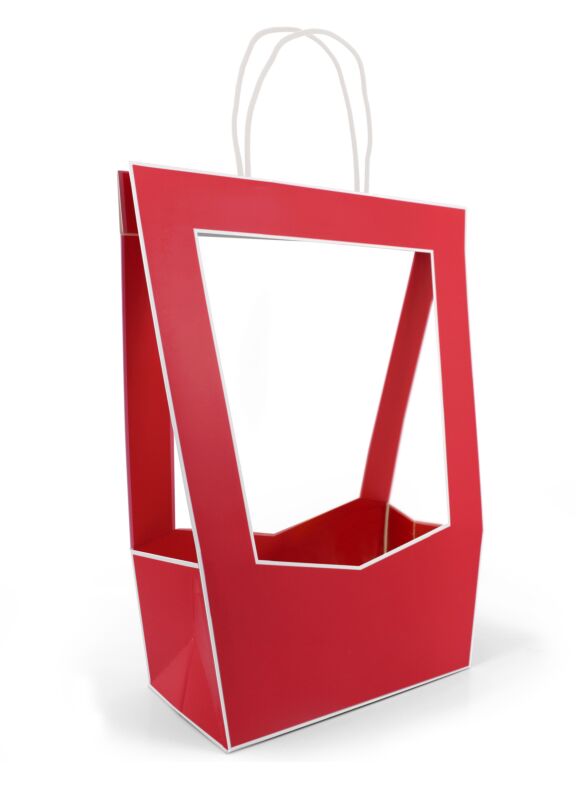 See-through cardboard bag Médaillon 230 x 280 x 380 mm rouge