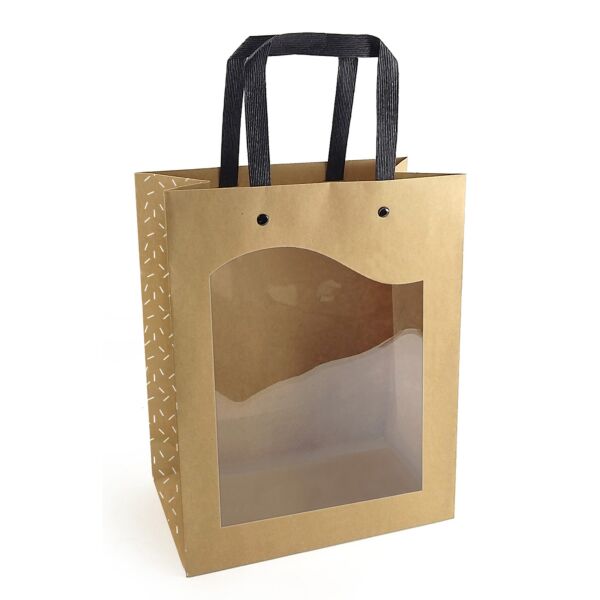 Delicatessen cardboard and plastic bag with wide opening and flat handles 180 + 85 x 230 mm blanc