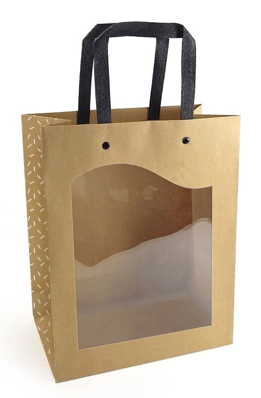 Sac en carton Luxe avec poignées plates 150 + 150 x 170 mm naturel