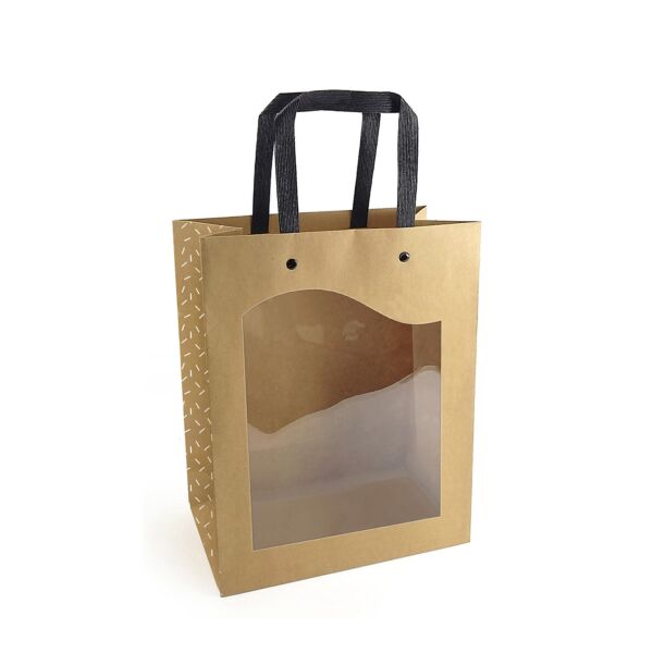 Sac en carton et plastique Délicatessen avec grande ouverture et poignées plates 150 + 75 x 185 mm blanc