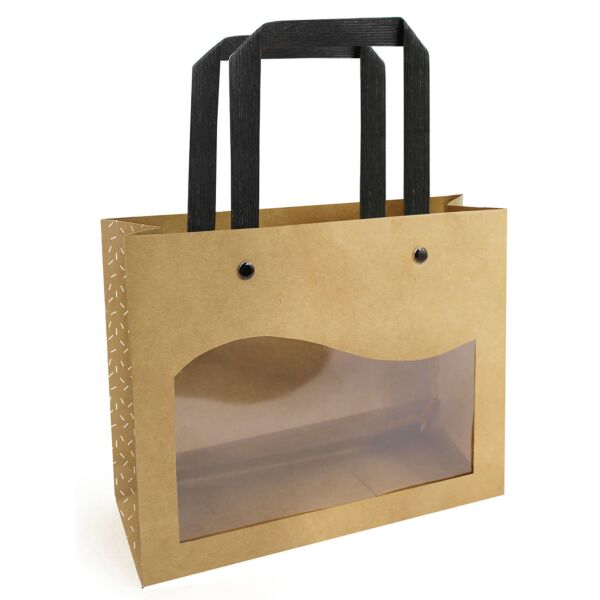 Delicatessen cardboard and plastic bag with wide opening and flat handles 260 + 110 x 215 mm blanc