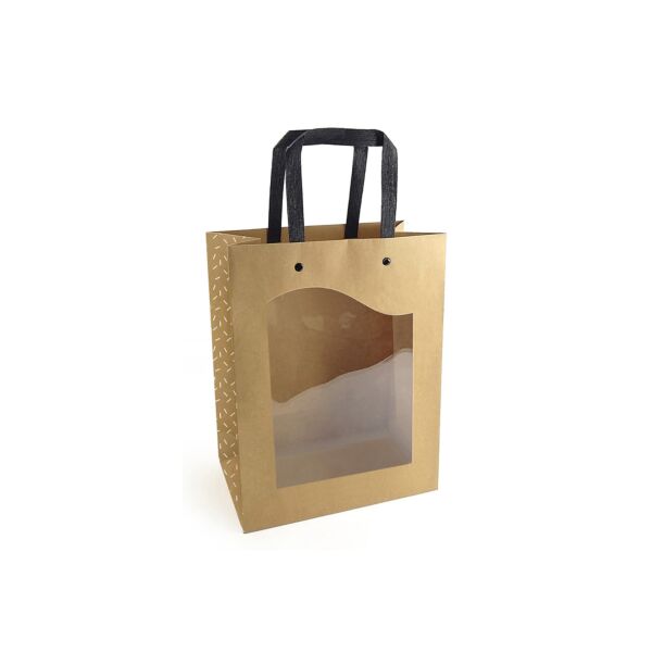 Delicatessen cardboard and plastic bag with wide opening and flat handles 110 + 80 x 140 mm blanc