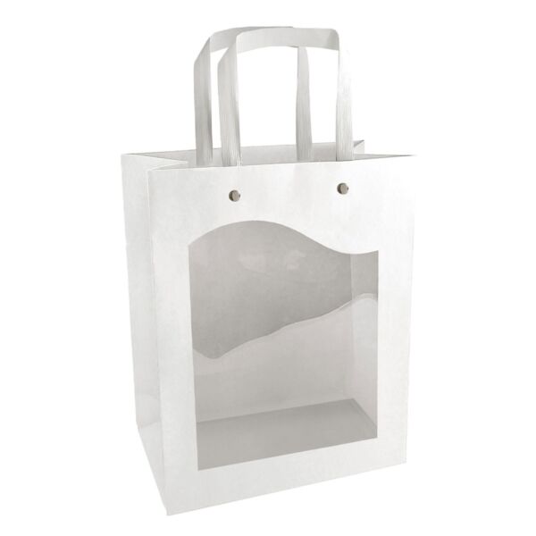 Delicatessen cardboard and plastic bag with wide opening and flat handles 110 + 80 x 140 mm blanc
