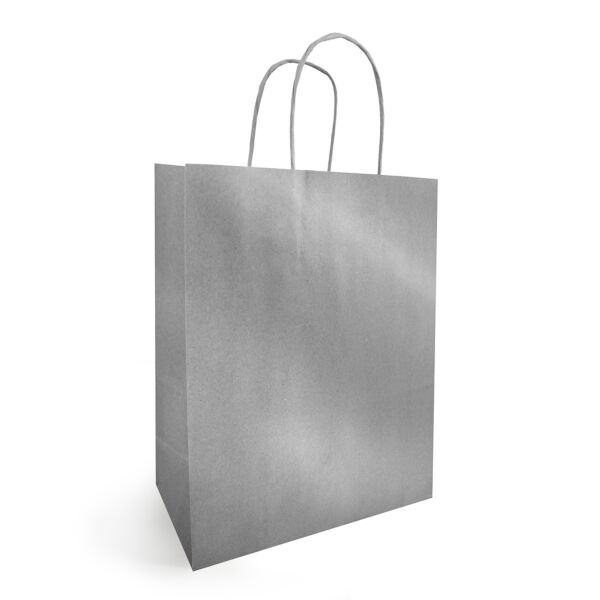 Sac en papier kraft métallisé pour le transport 180 + 80 x 220 mm argent