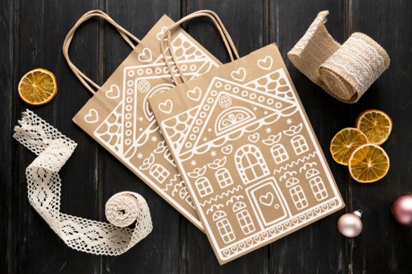 Sac Kraft Gingerbread 230 + 120 x 300 mm blanc